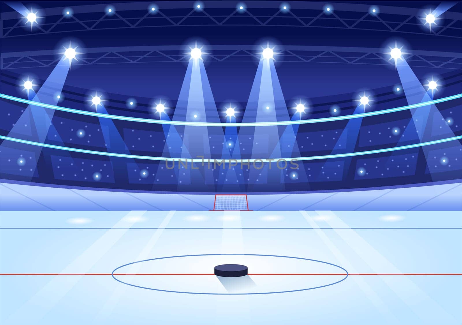Ice Hockey Player Sport with Helmet, Stick, Puck and Skates in Ice Surface for Game or Championship in Flat Cartoon Hand Drawn Templates Illustration