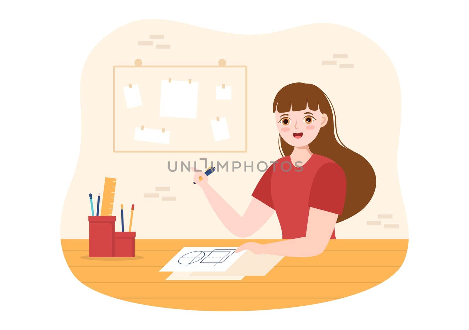 Drafting, Engineer or Architect Working on Drawing Board Projecting and Draft in Flat Cartoon Hand Drawn Templates Illustration