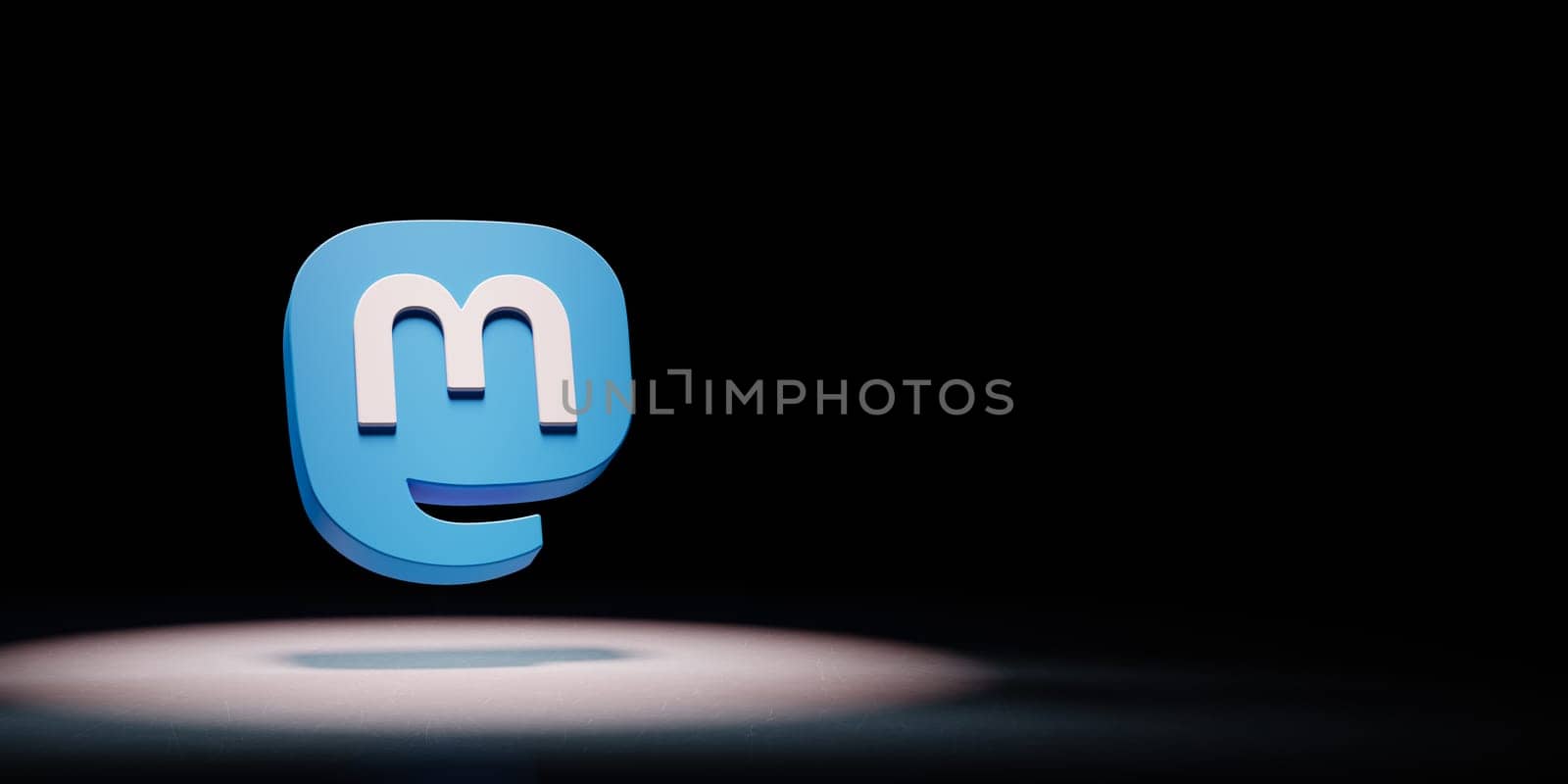 Mastodon Logo 3D Symbol Shape Spotlighted on Black Background with Copy Space 3D Illustration