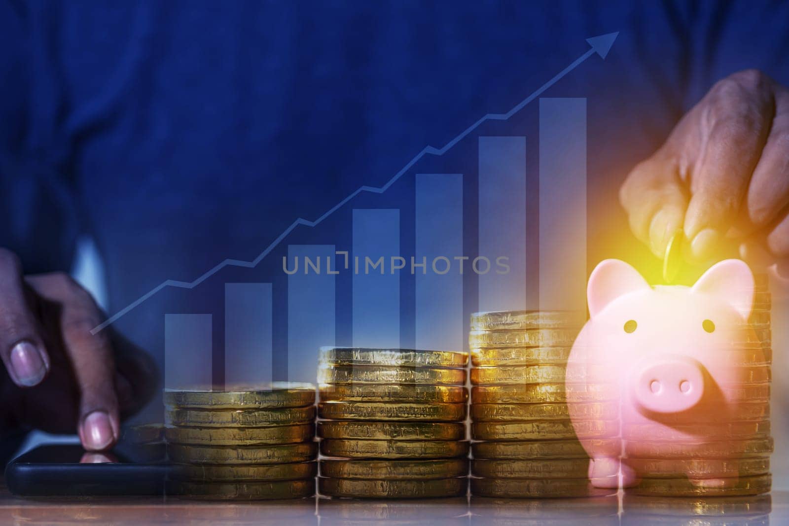 Duoble Exposure, Internet Banking Savings Concept, Online Investment Savings, Online Stock Investors, Internet Financial Transactions, Save Monney for Investors Using Internet to Trade Stocks or Trade Fund