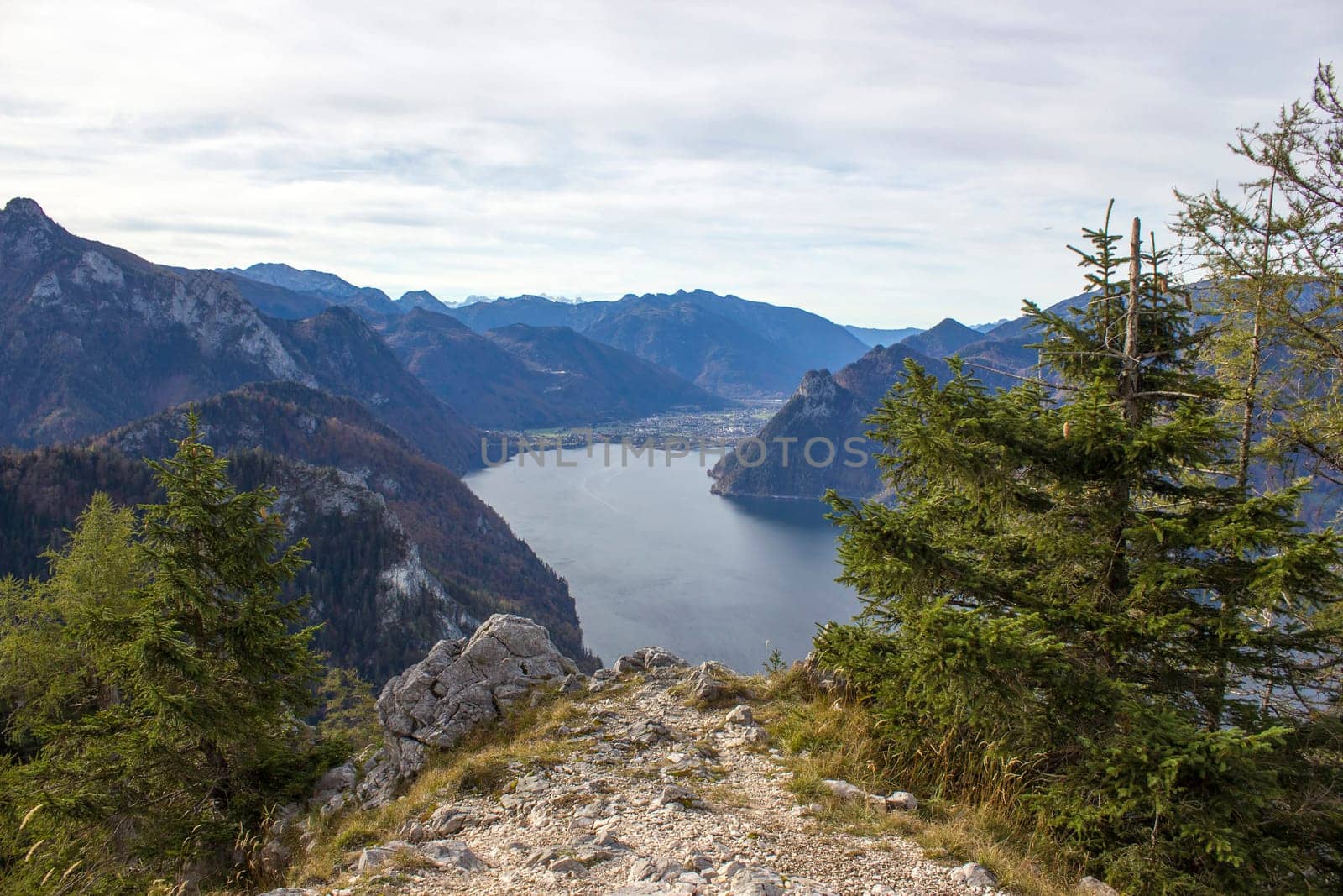 Lake Traunsee and Alps seen from Traunstein, Upper Austria, Austria
