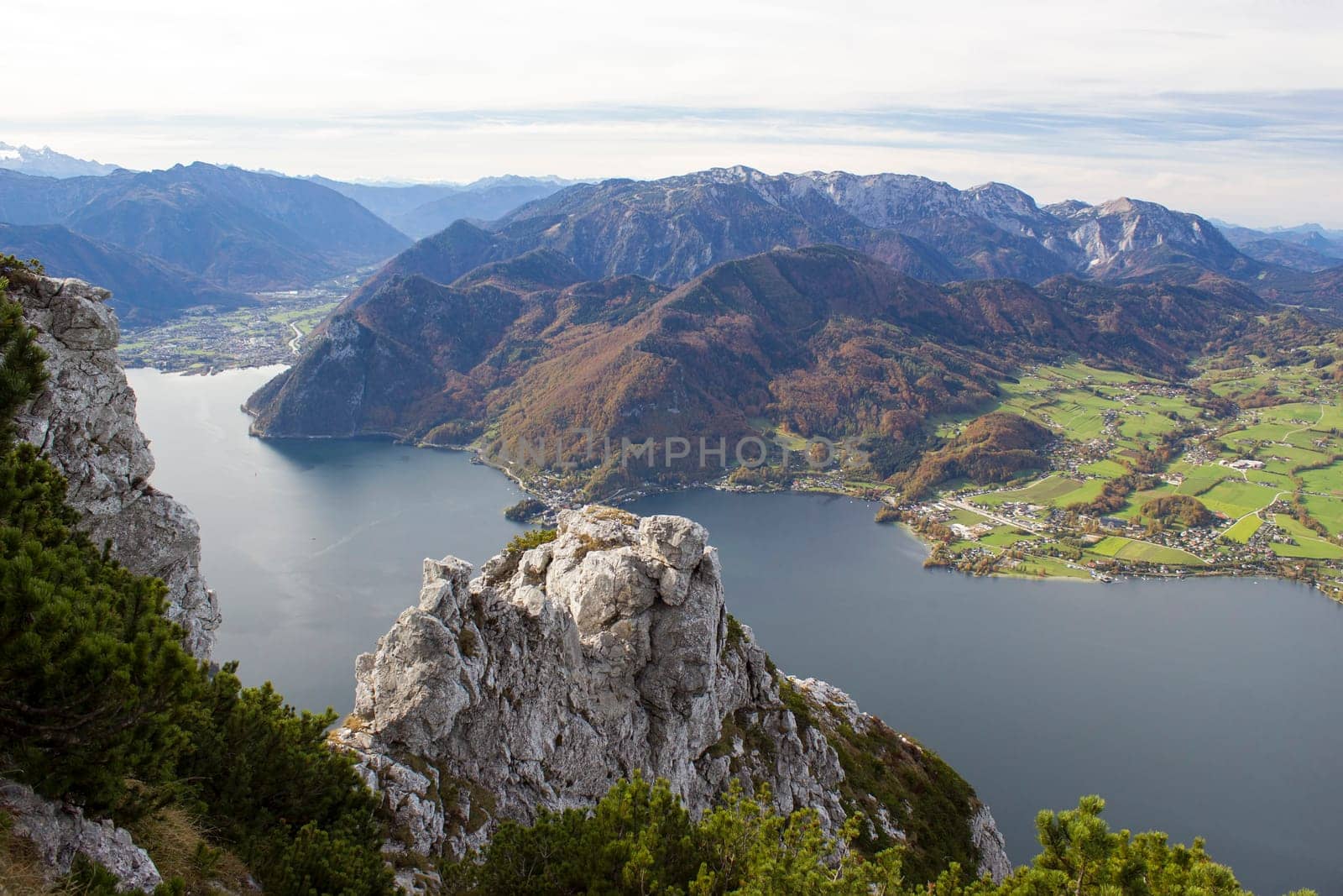 Lake Traunsee and Alps seen from Traunstein, Upper Austria, Austria
