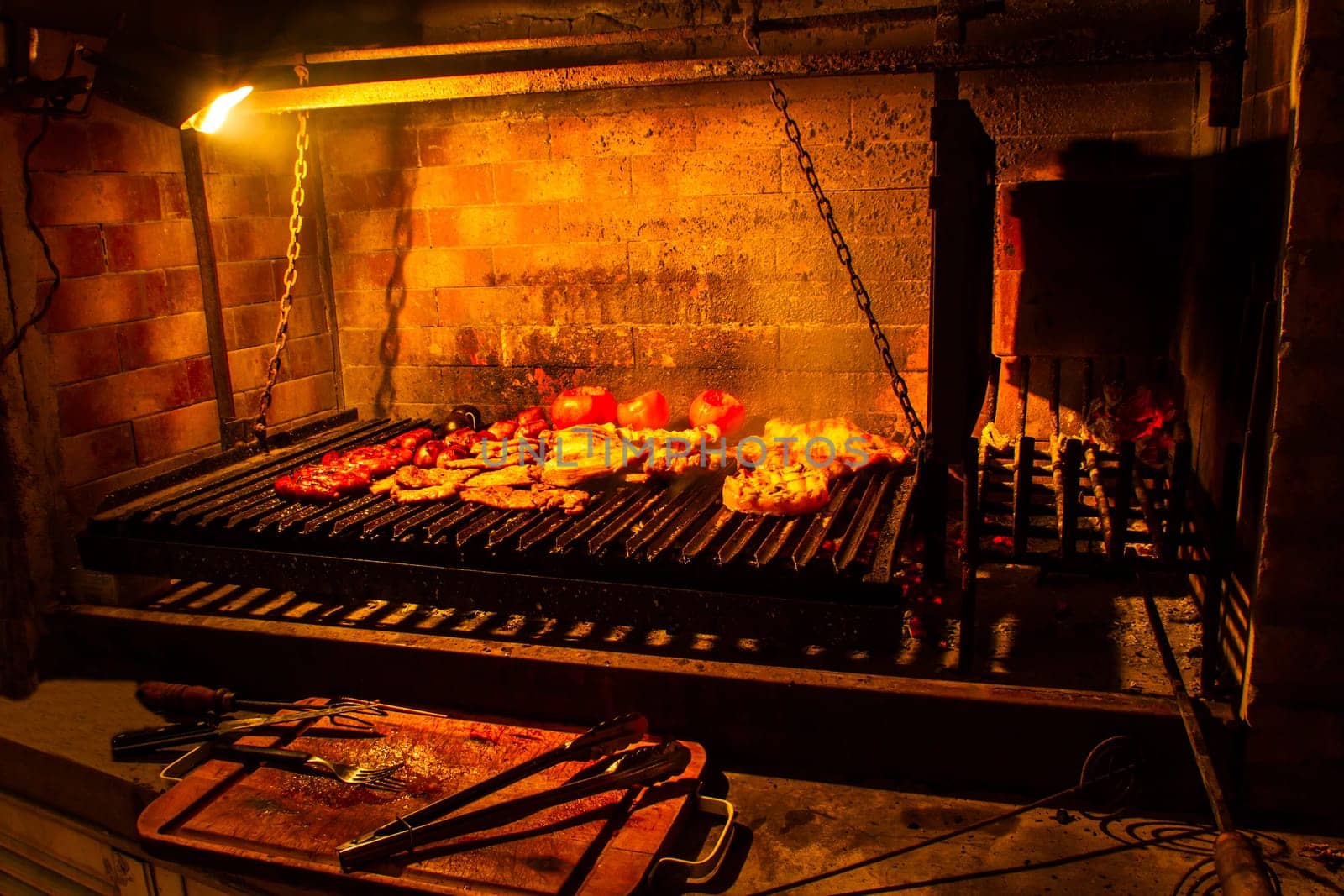Delicious Barbecue, chicken, sweetbread, sausages.