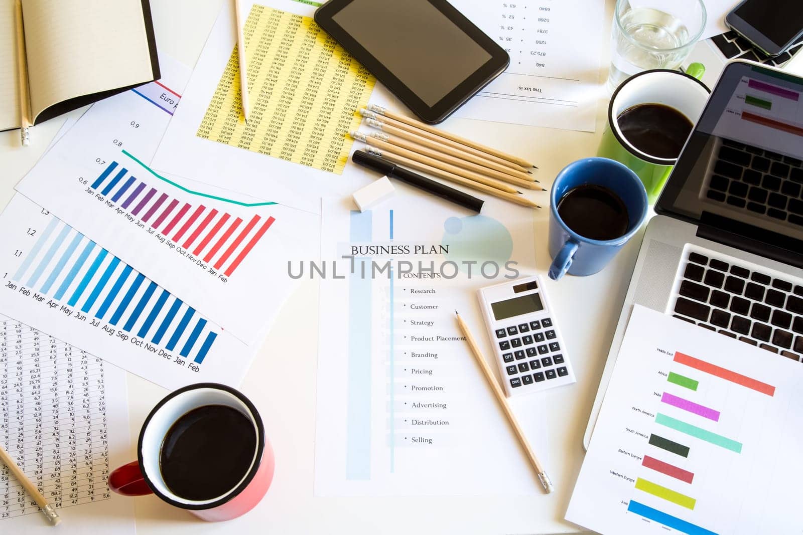 Business meeting, analyzing graphs, statistics and Business Plan