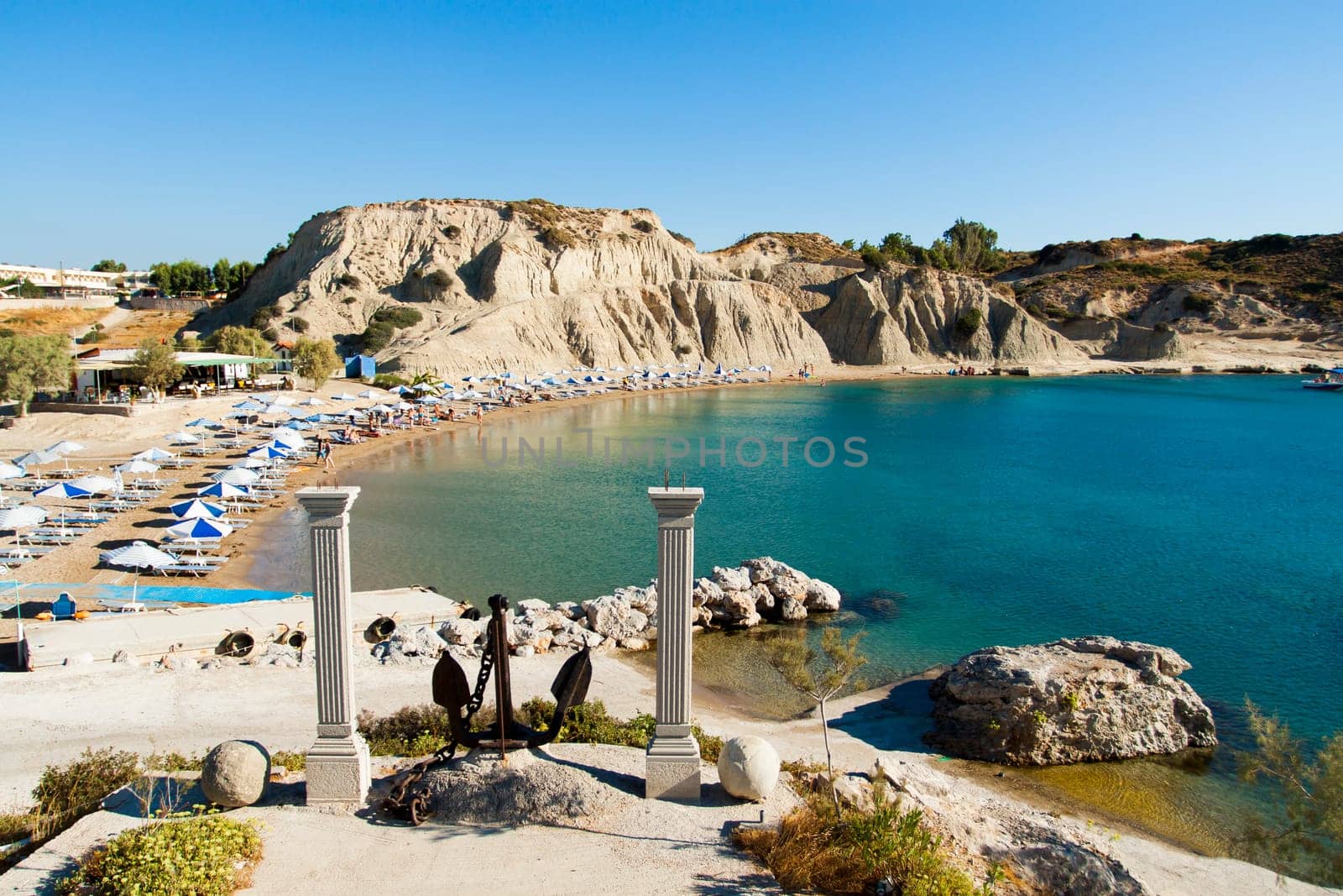 Panoramic view of the Kolimbia beach ina sunny day