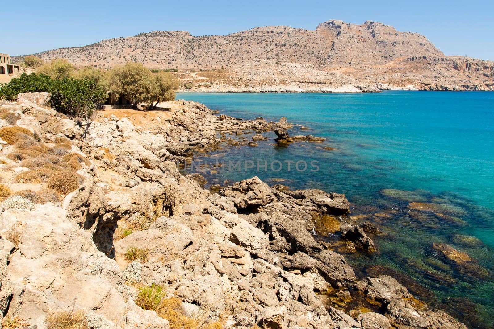 Panoramic view of the coastline of Agathi beach