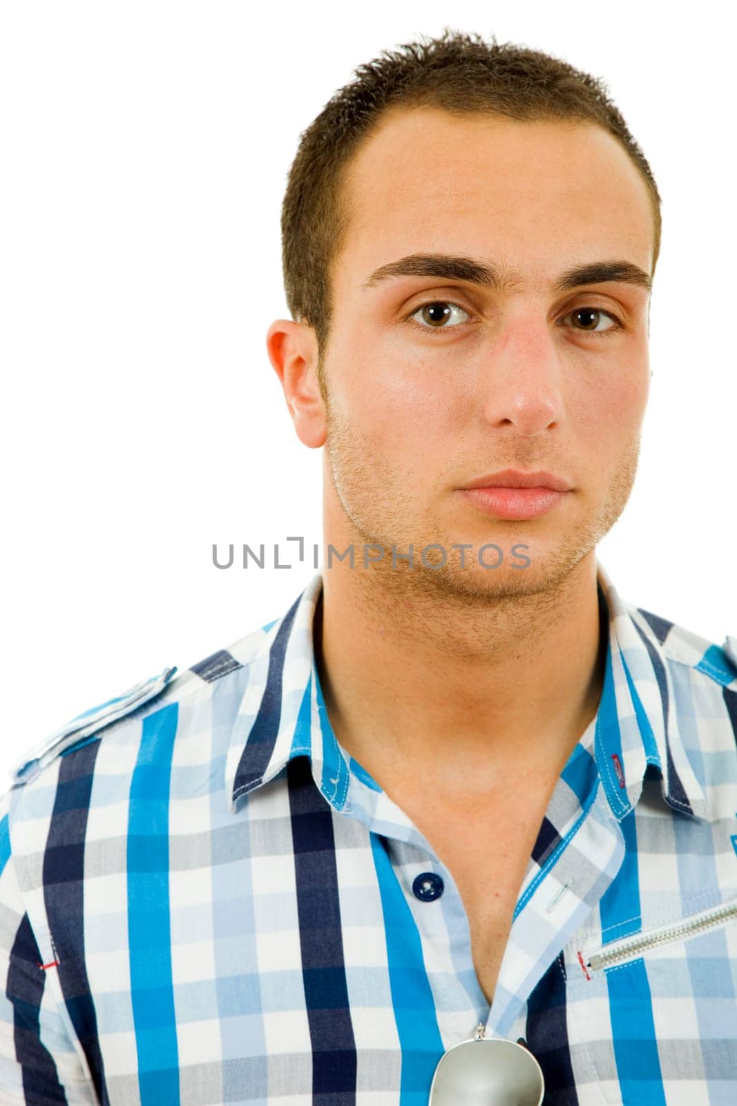 young casual man portrait, isolated on white