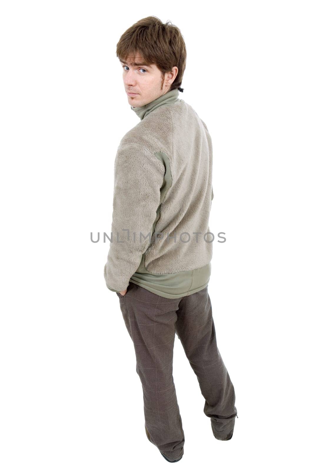 young casual man full body in a white background