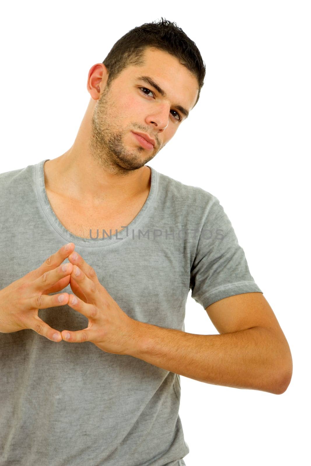 young casual man portrait in a white background
