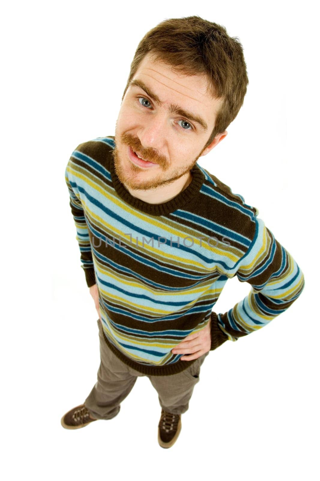 young casual man full body in a white background