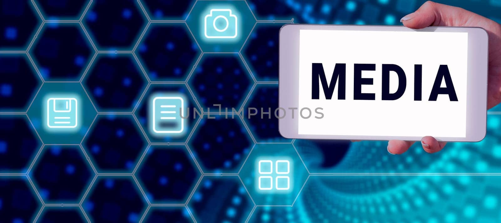 Sign displaying Media, Business idea communication outlets or tools used to store and deliver information