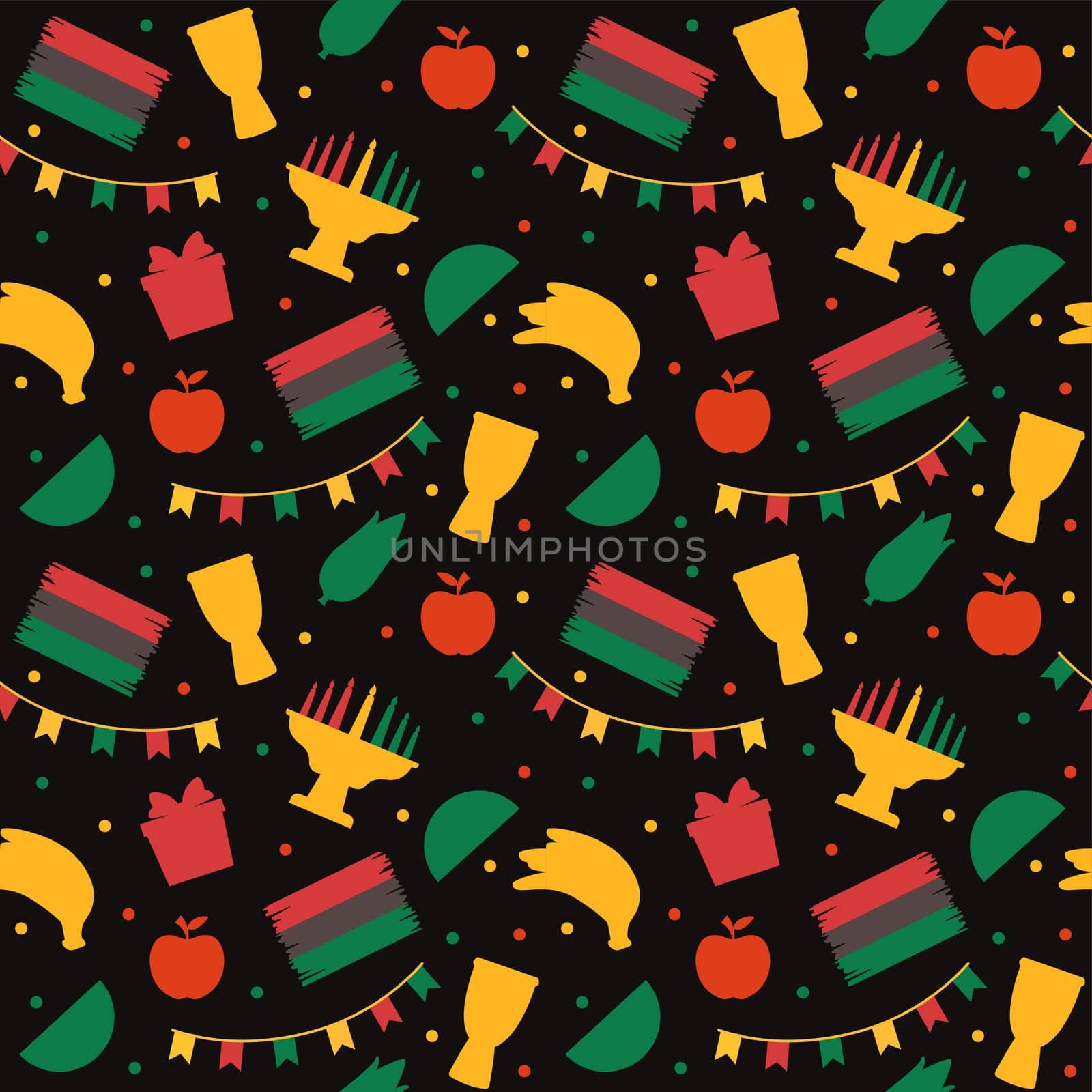 Happy Kwanzaa Holiday African Seamless Pattern Design with Festival Style Element on Template Hand Drawn Cartoon Flat Illustration