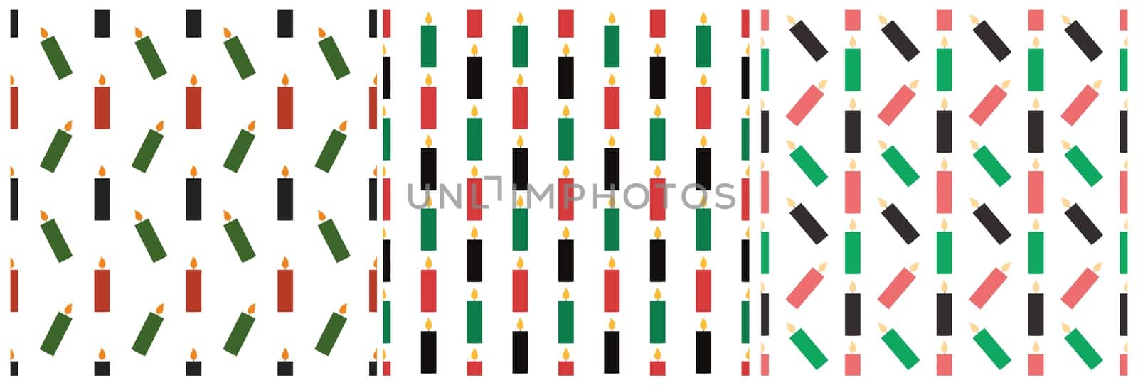 Set of Happy Kwanzaa Holiday African Seamless Pattern Design with Festival Style Element on Template Hand Drawn Cartoon Flat Illustration
