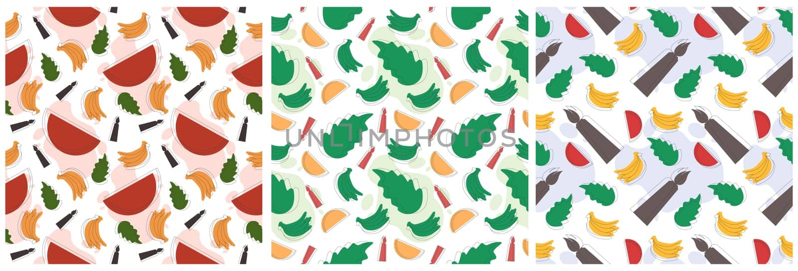 Set of Happy Kwanzaa Holiday African Seamless Pattern Design with Festival Style Element on Template Hand Drawn Cartoon Flat Illustration