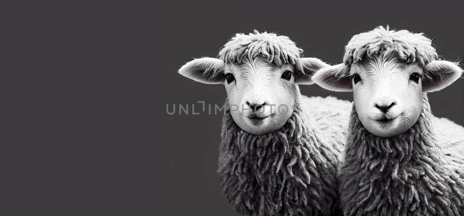 Two cute sheep, funny portrait of animal, livestock farm