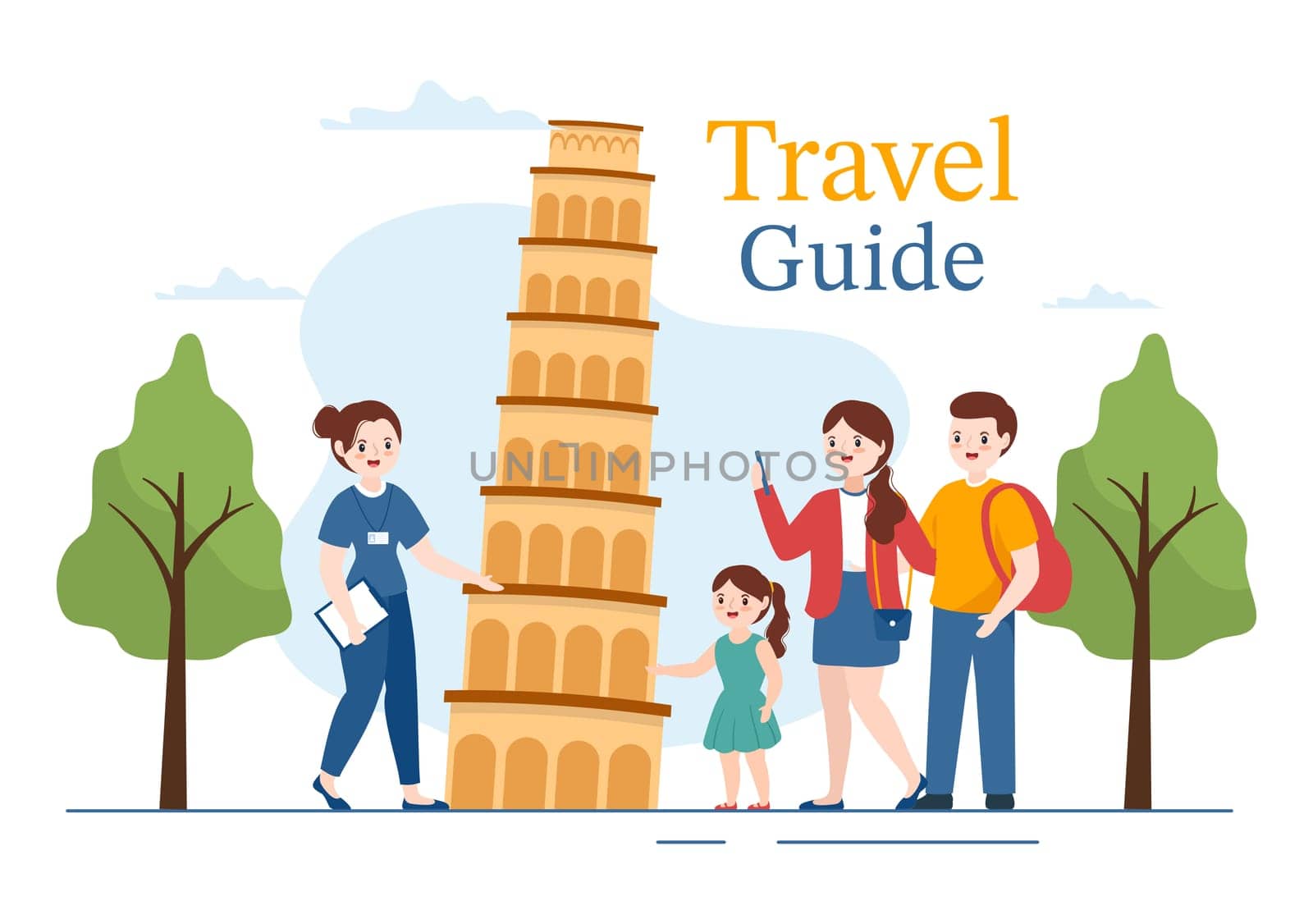 Travel Guide and Tour with Showing Interesting Places to Kids or Tourist for Planning Vacation in Flat Cartoon Hand Drawn Templates Illustration