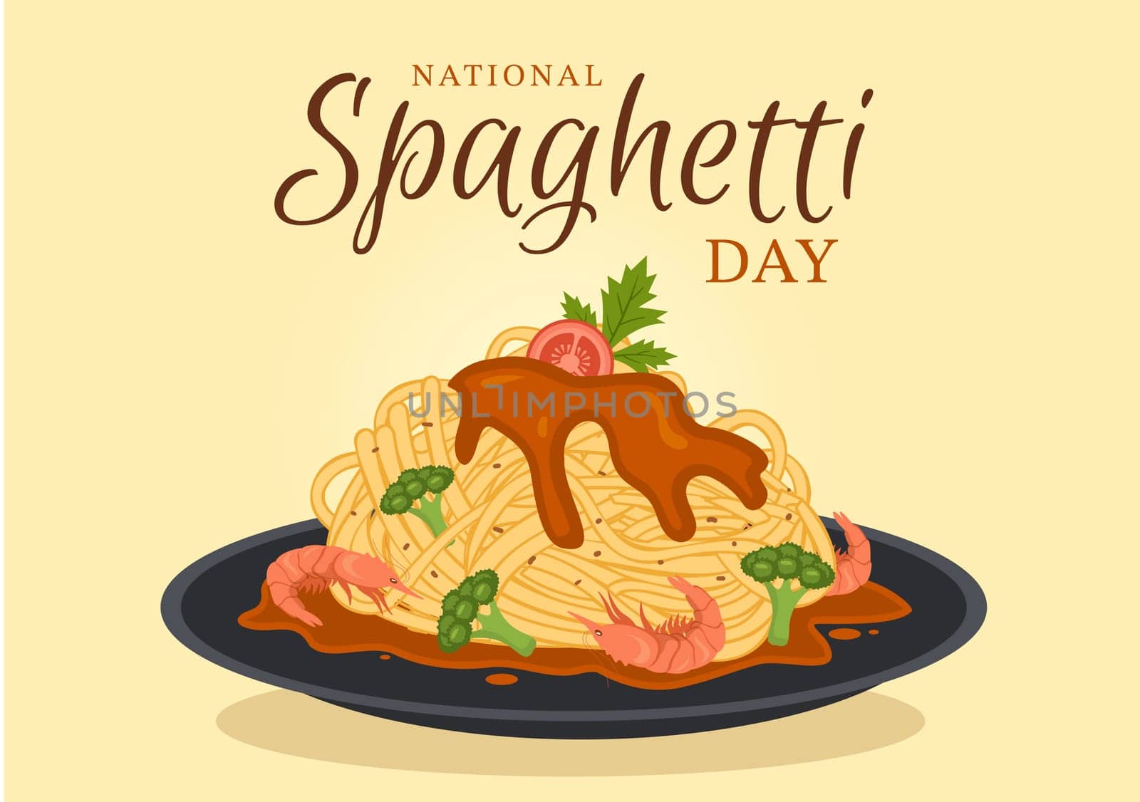 National Spaghetti Day on 4th January with a Plate of Italian Noodles or Pasta Different Dishes in Flat Cartoon Hand Drawn Template Illustration