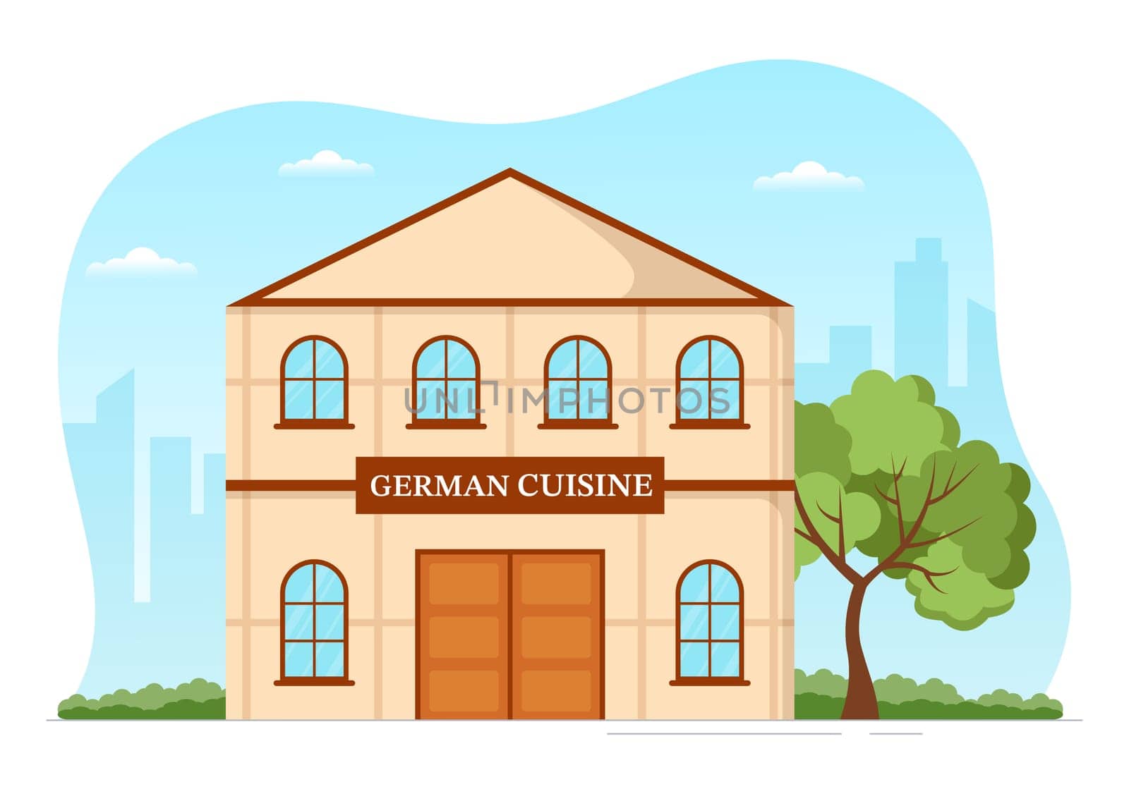 German Food Restaurant with Collection of Delicious Cuisine Traditional and Drinks in Flat Cartoon Hand Drawn Templates Illustration