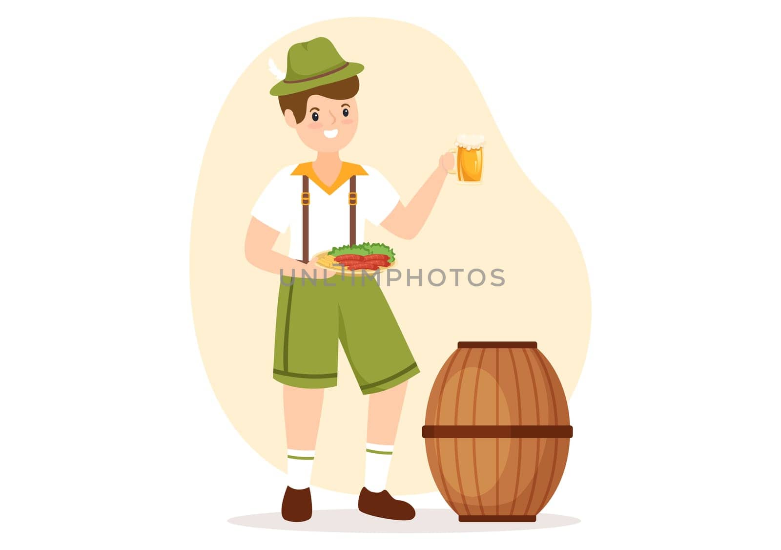 German Food Restaurant with Collection of Delicious Cuisine Traditional and Drinks in Flat Cartoon Hand Drawn Templates Illustration