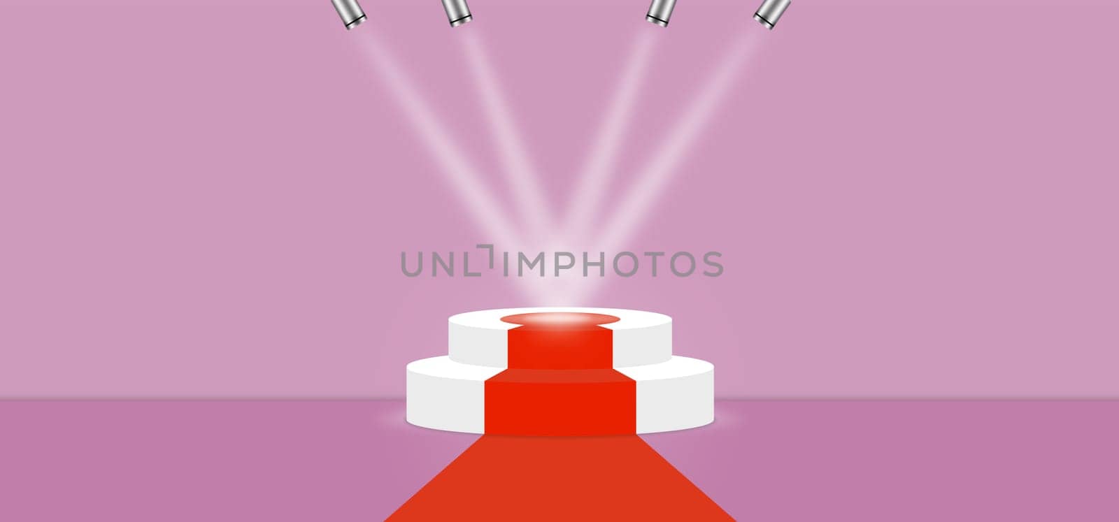 Pink Lavender color abstract with stage podium and lighting display platform, modern studio, wall scene fashion, stage podium scene with for Award Ceremony and colorful presentation simple art spotlight summer banner. 3D rendering.