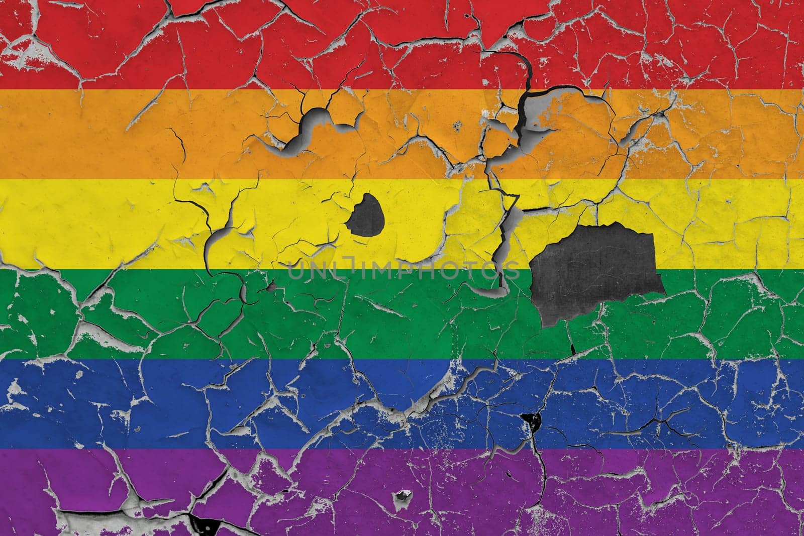 3d illustration LGBTQ rainbow flag on an old stone wall background. Freedom and love concept. Activism, community and freedom Concept.