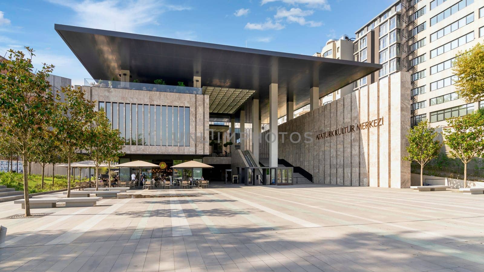 Istanbul, Turkey, September 2 2022: Rear Entrance of Ataturk Cultural Center, or Ataturk Kultur Merkezi, abbreviated AKM, a concert hall, theatre and cultural centre located on Taksim Square, Beyoglu