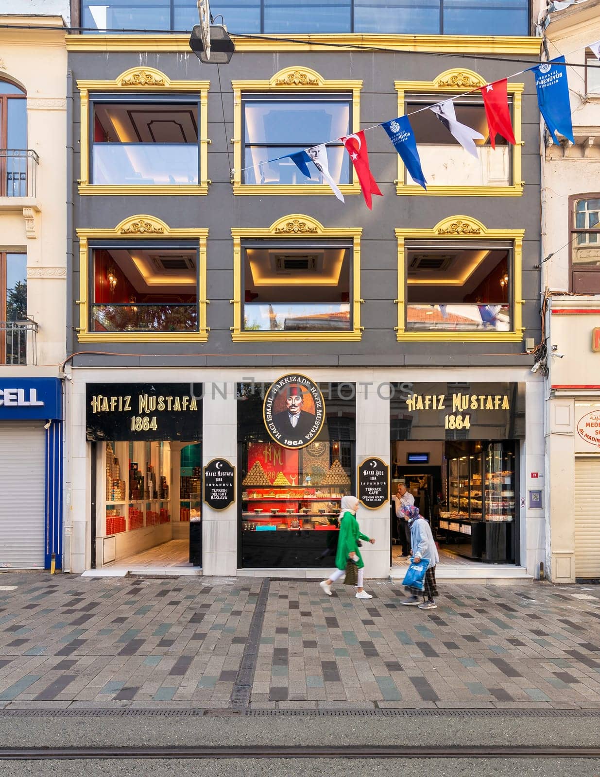 Istanbul, Turkey - September 2, 2022: Hafiz Moustafa, an old traditional Turkish Delight shop, in Istiklal Street, near Taksim Square