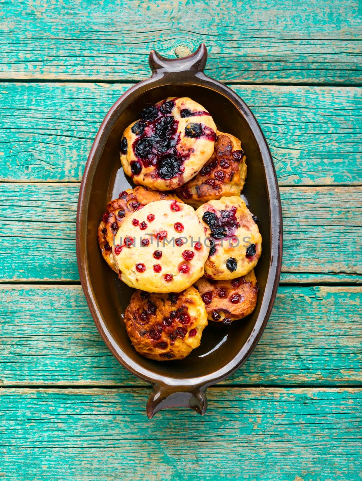 Appetizing cookies biscuit with red currants. Cookie with fruit berries