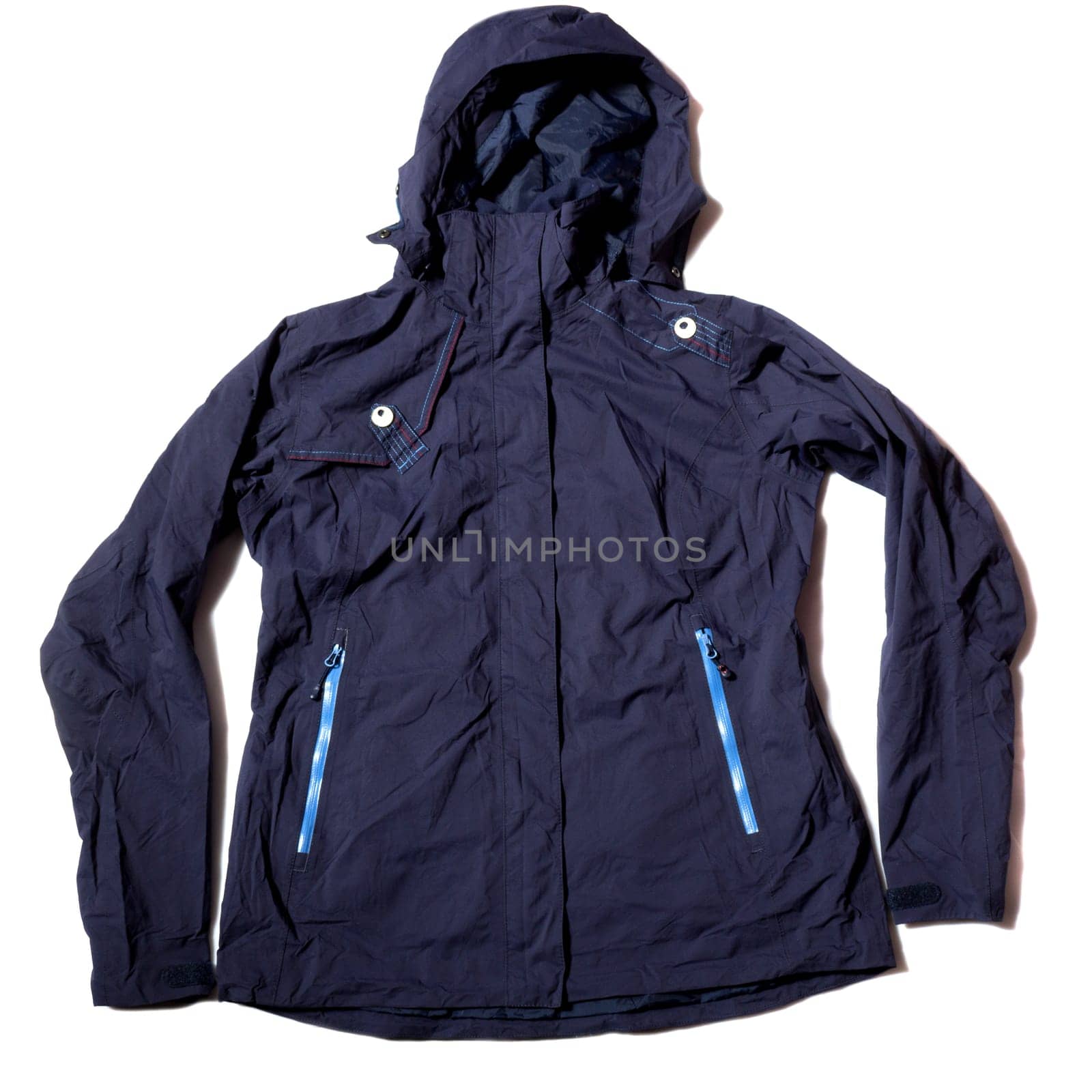 Blue women's ski jacket on white background