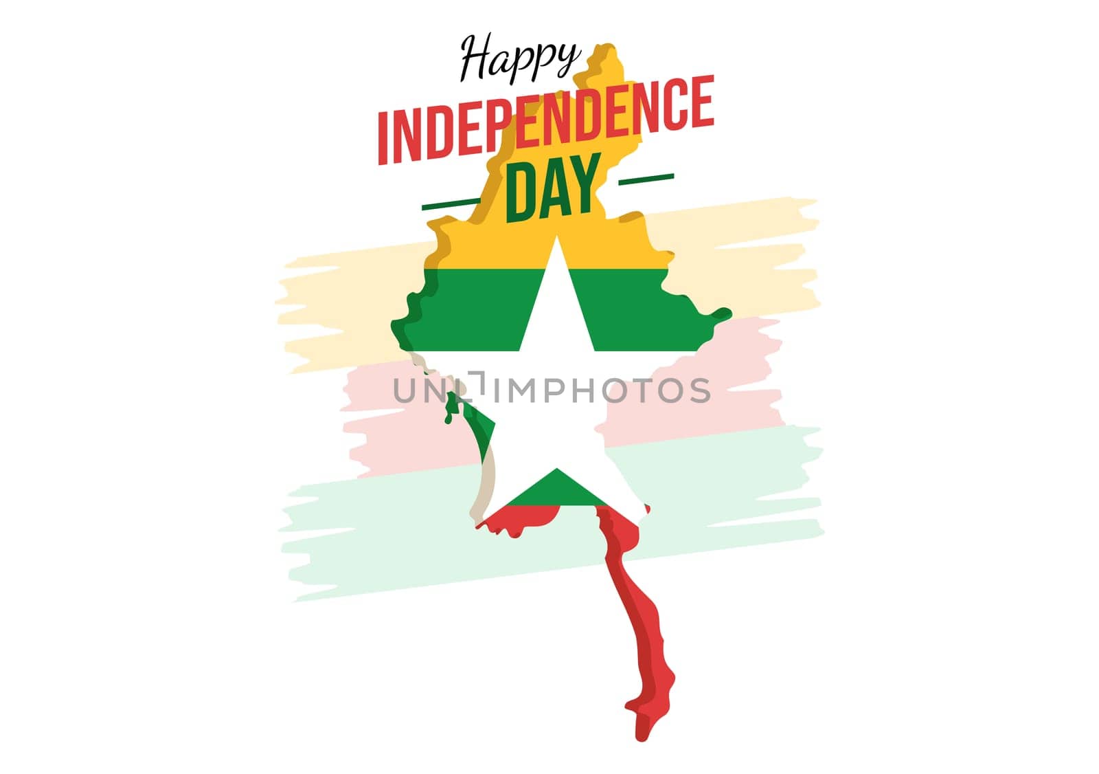 Celebrating Myanmar Independence Day on January 4th with Flags in Flat Cartoon Background Hand Drawn Templates Illustration