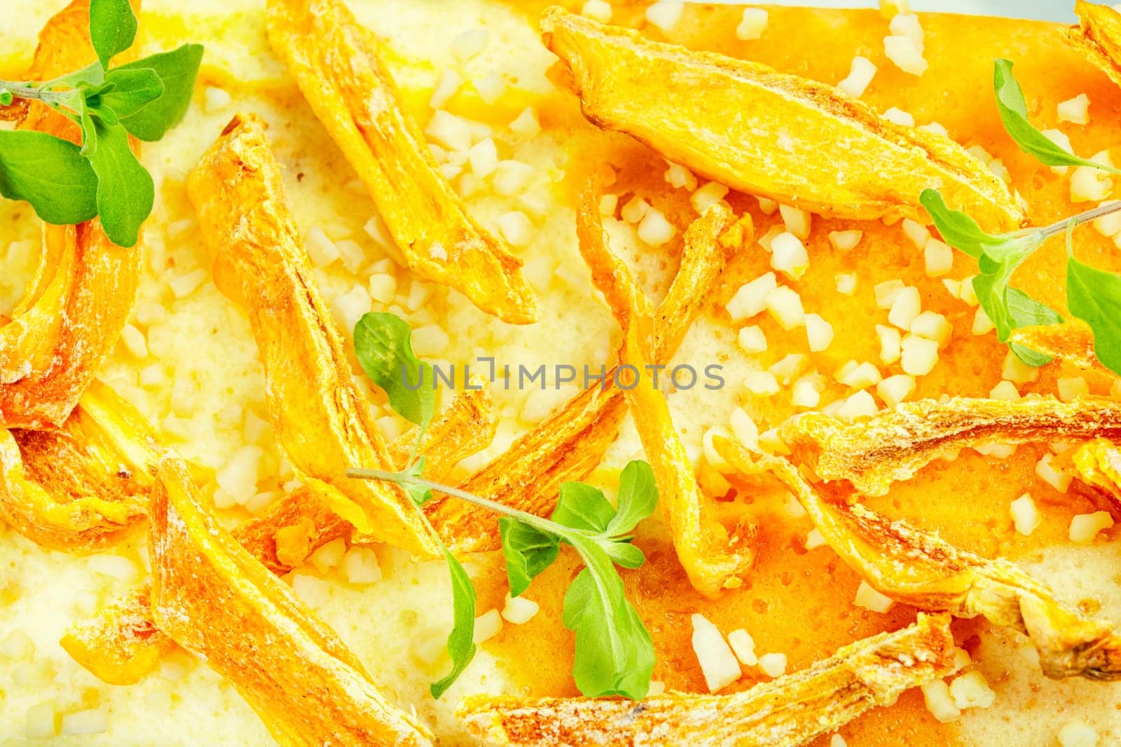 Casserole with pumpkin and cottage cheese. Autumn baking with pumpkin. Food background