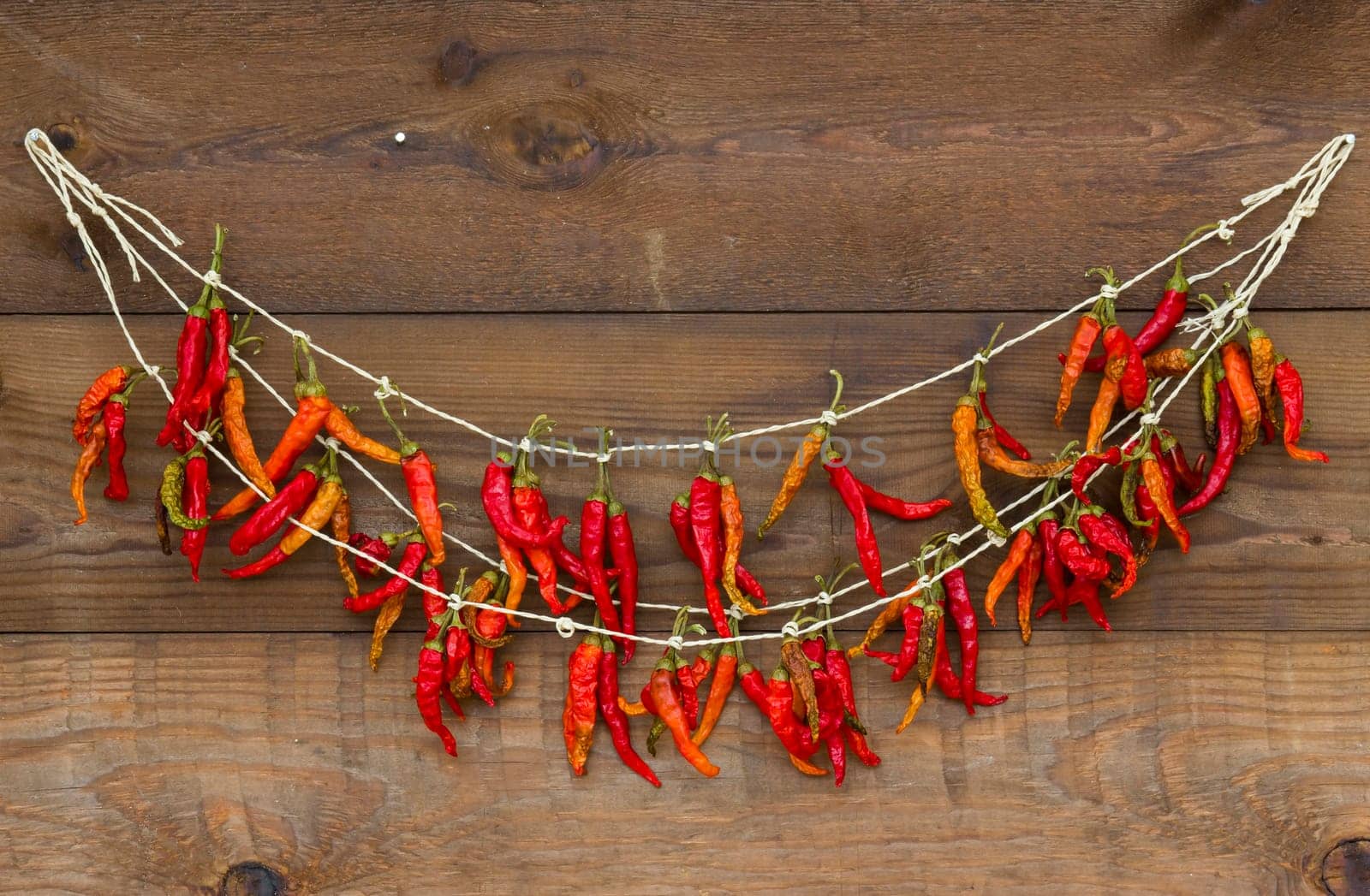 red chot chili peppers in a basket - old wooden background