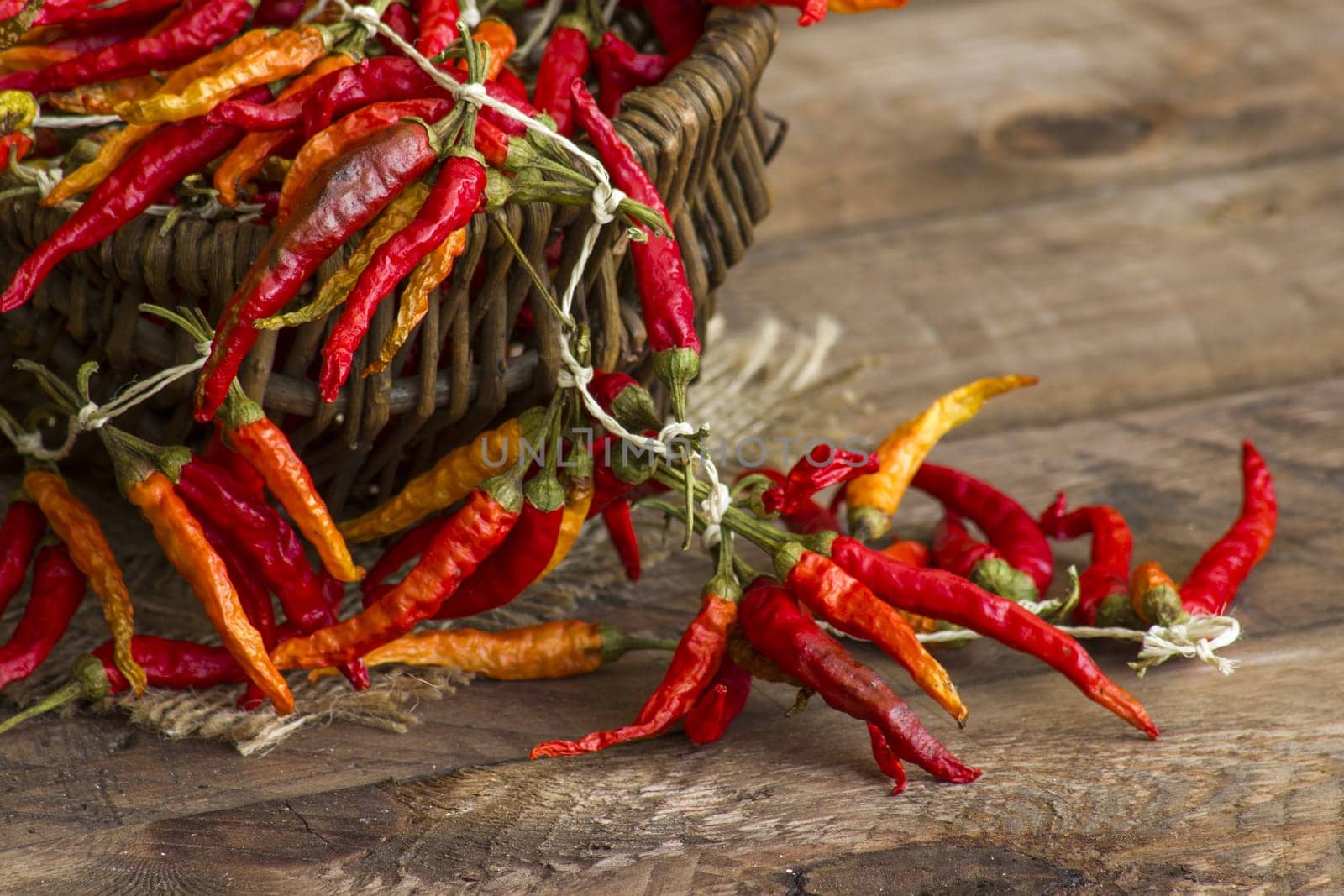 red chot chili peppers in a basket