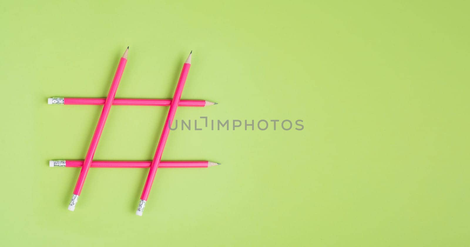 Hashtag made from pencils, social media communication, influencer and followers, viral content trend