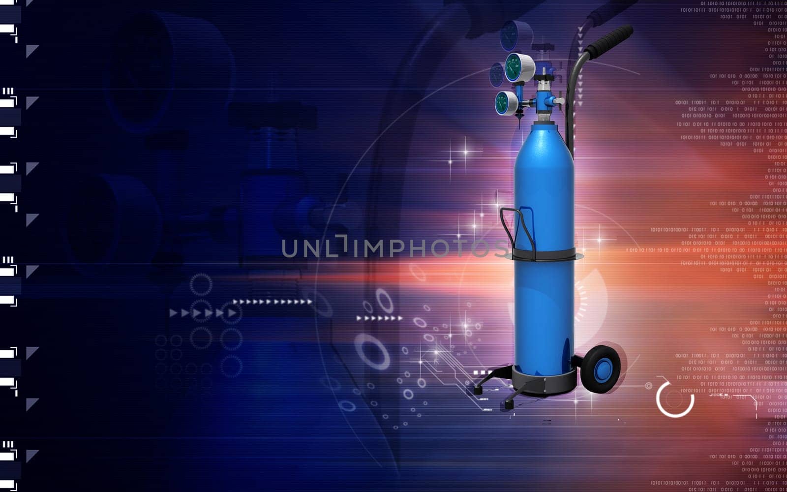 Digital illustration of oxygen cylinder in colour background