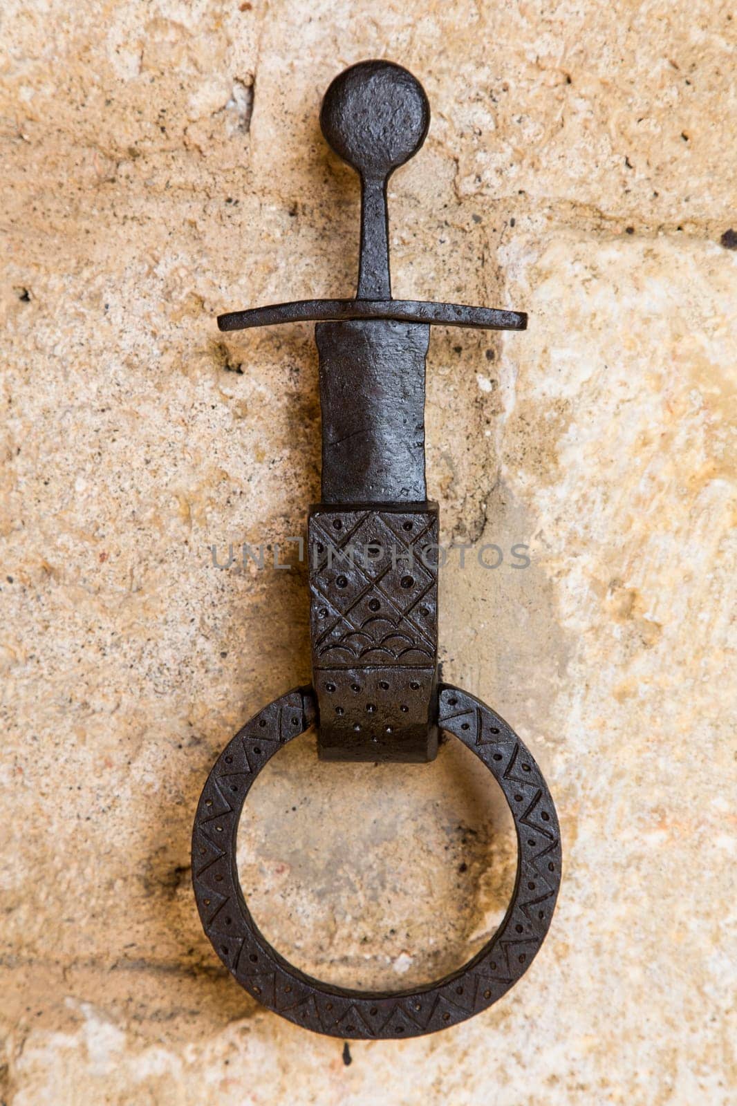 Close-up of an antique ring for tying horses