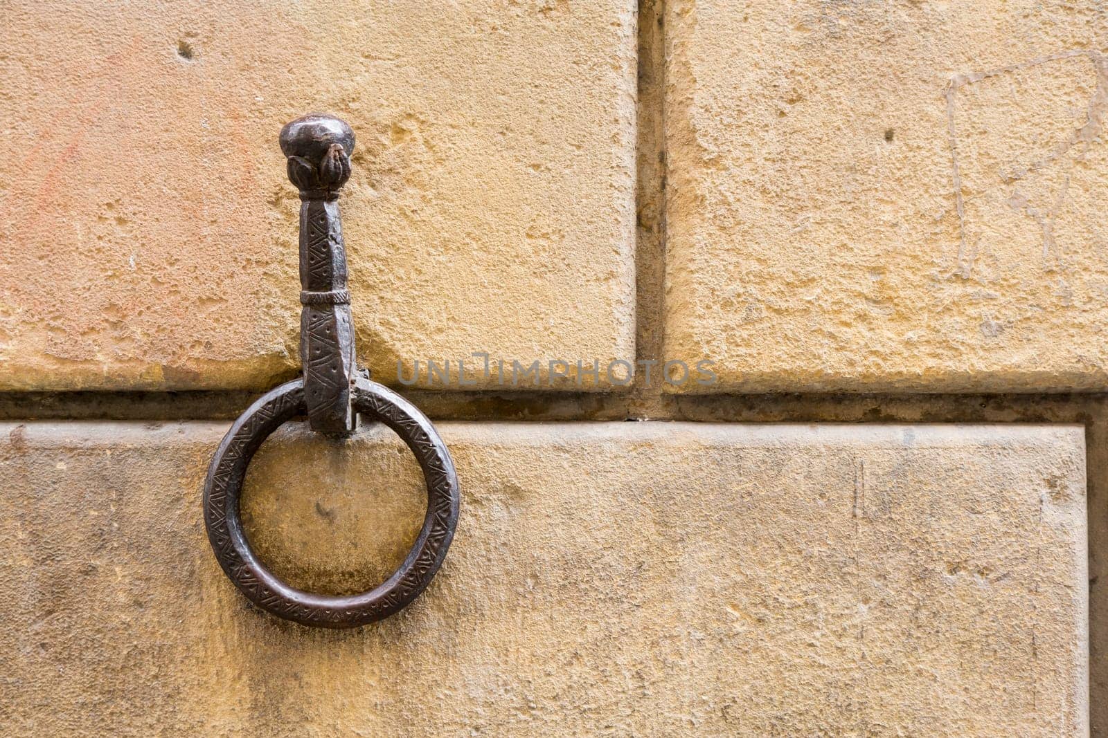 Close-up of an antique ring for tying horses