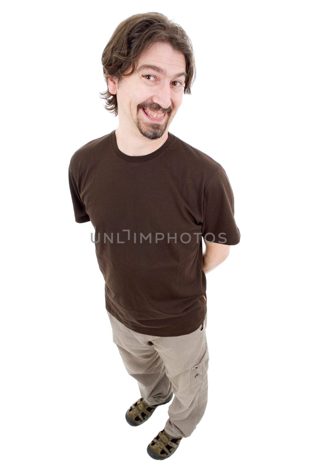 young casual man full body in a white background