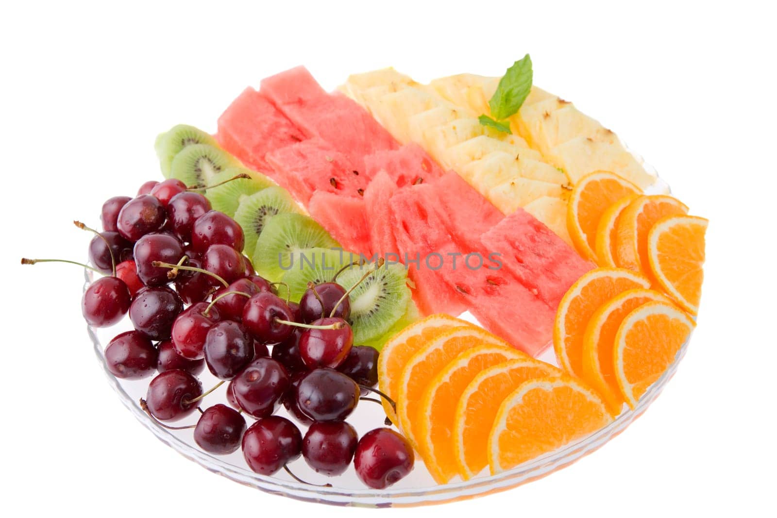fruits isolated on glass a plate, isolated