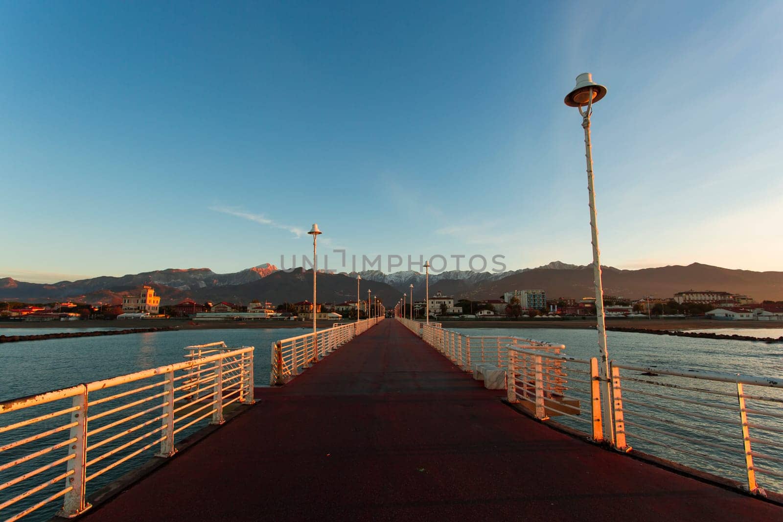 Special vision from the jetty of Marina di Massa to dawn of the new year