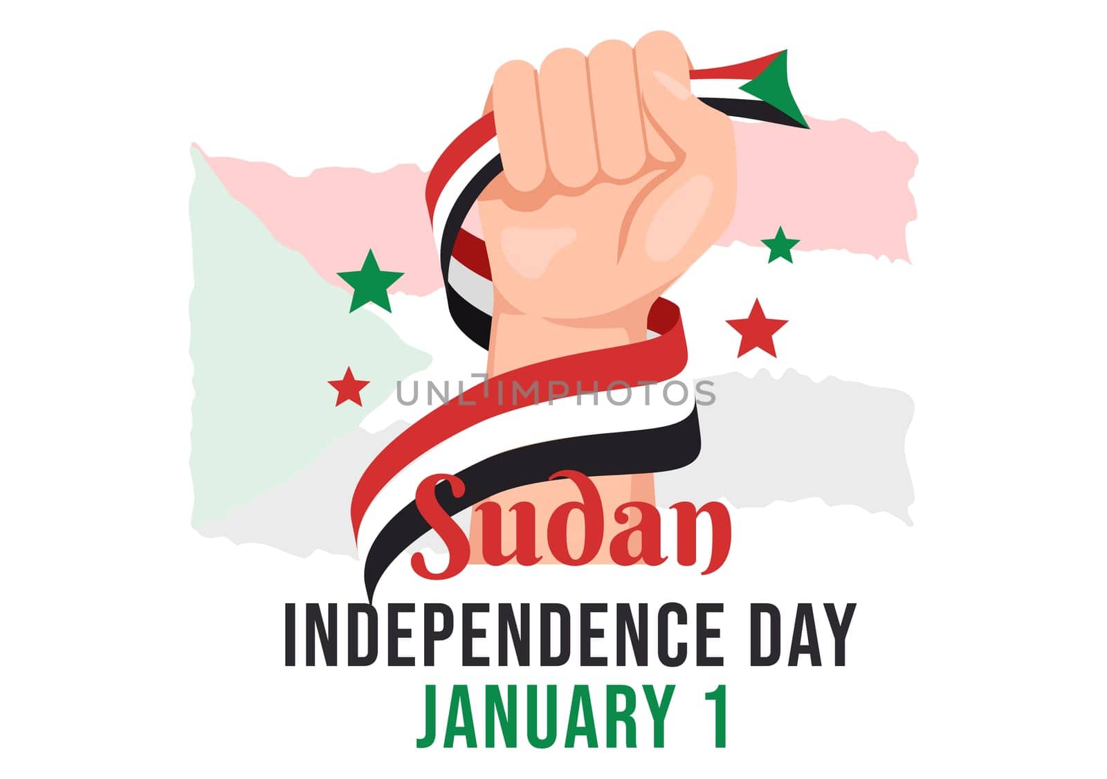 Sudan Independence Day on on January 1st with Flags and Sudanese National Holiday in Flat Cartoon Background Hand Drawn Templates Illustration