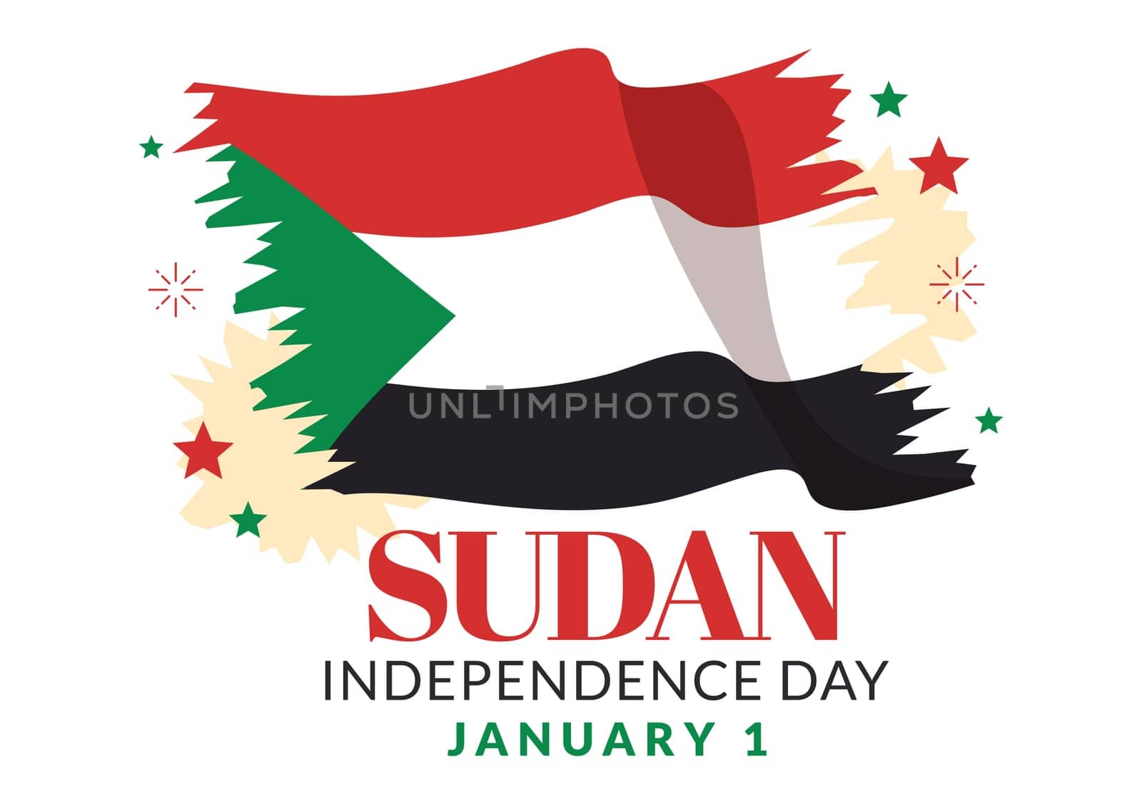 Sudan Independence Day on on January 1st with Flags and Sudanese National Holiday in Flat Cartoon Background Hand Drawn Templates Illustration