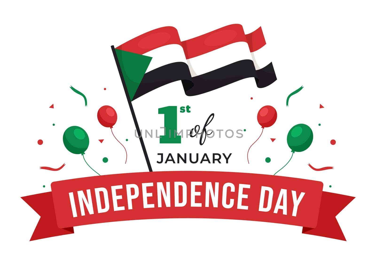 Sudan Independence Day on on January 1st with Flags and Sudanese National Holiday in Flat Cartoon Background Hand Drawn Templates Illustration