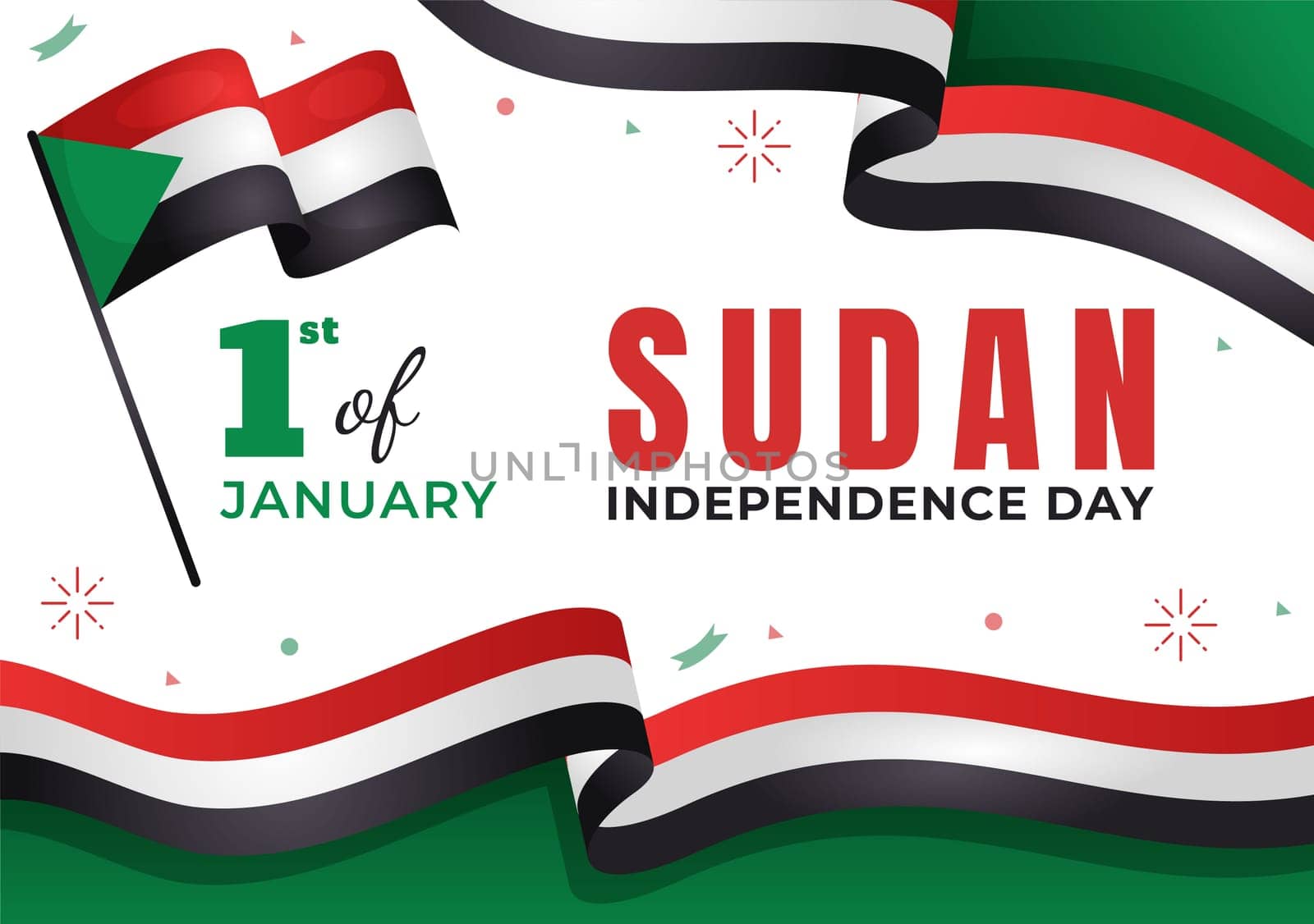 Sudan Independence Day on on January 1st with Flags and Sudanese National Holiday in Flat Cartoon Background Hand Drawn Templates Illustration