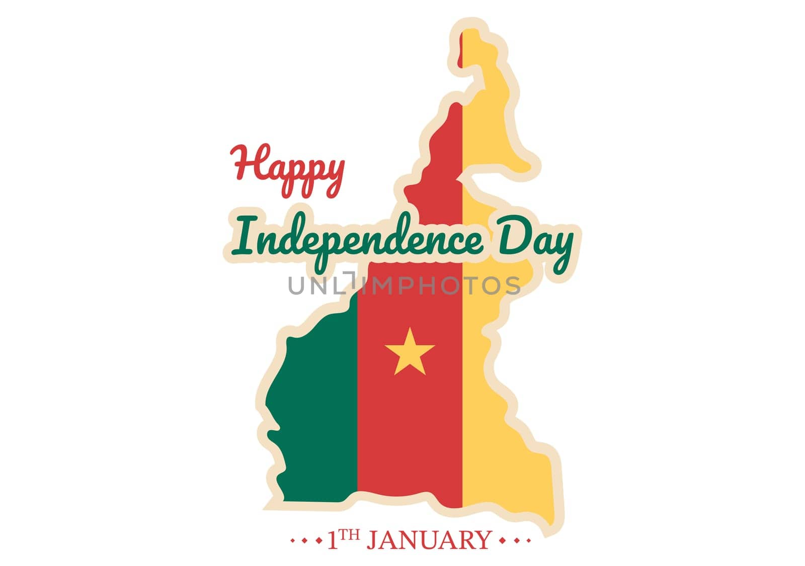 Happy Cameroon Independence Day on January 1st with Cameroonian Flag and Memorial Holiday in Flat Cartoon Hand Drawn Templates Illustration