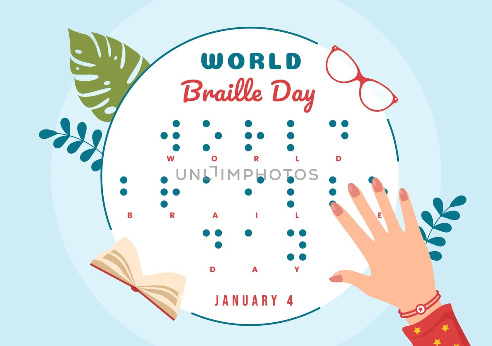World Braille Day on 4th of January with Text by Alphabet for Means of Communication in Flat Cartoon Hand Drawn Templates Illustration