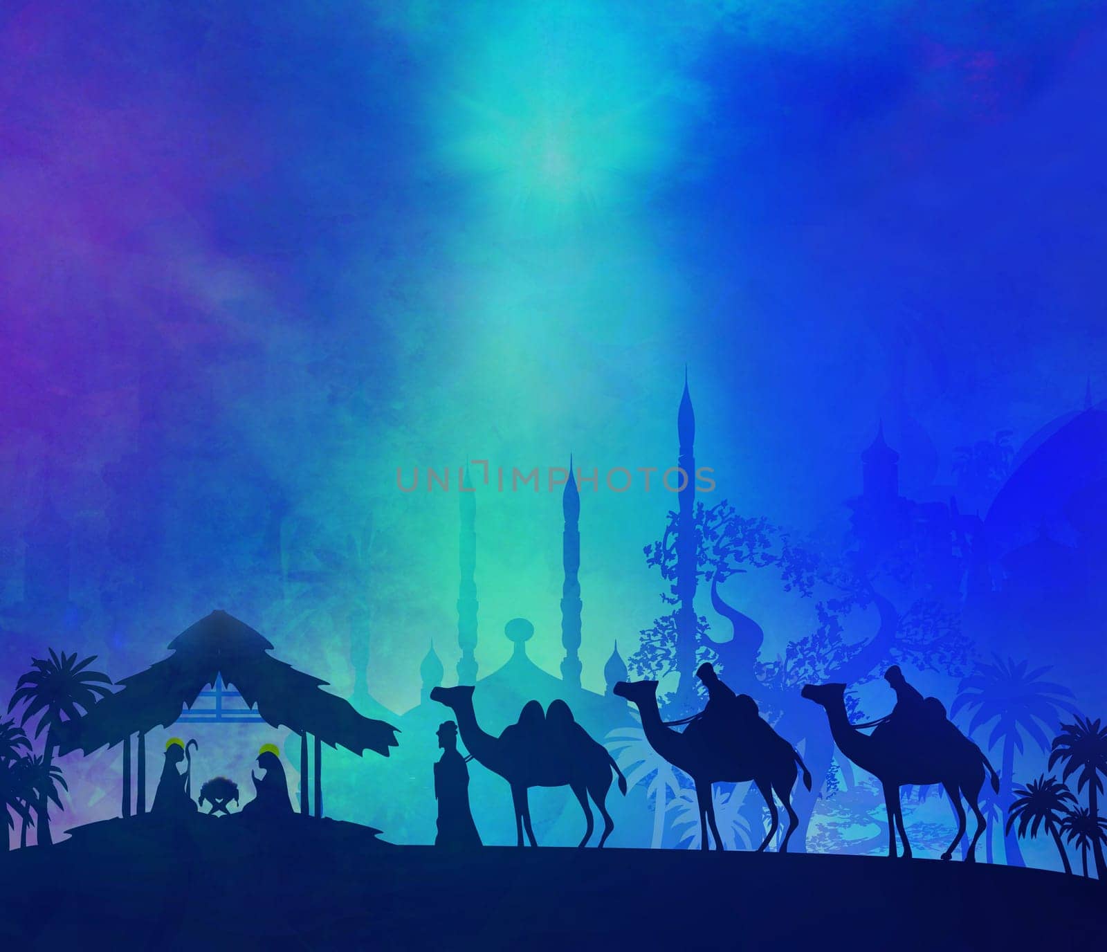 Biblical scene - birth of Jesus in Bethlehem.