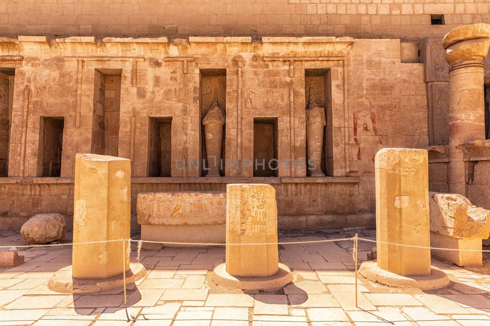 Temple of Hatshepsut, portico and columns by the entrance to the mortuary, Luxor, Egypt.