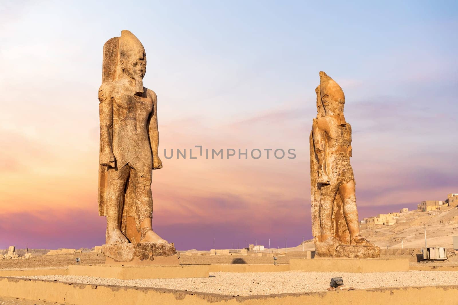 The Colossal statues, Valley of Kings, Mortuary Temple of Thutmose III, Luxor, Egypt.
