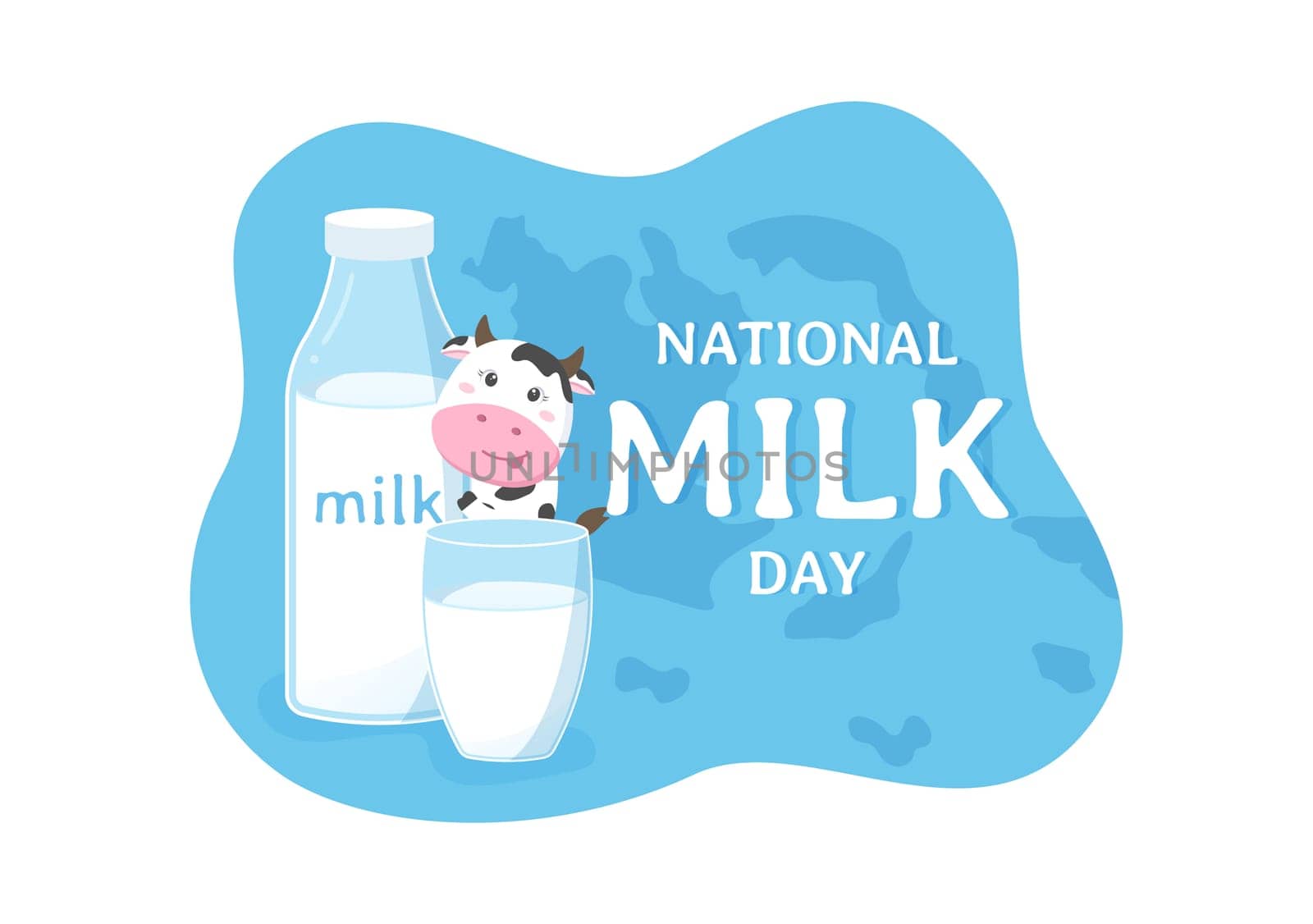 Happy Milk Day Celebration with Splash Drop in Smooth Wave of White Fresh Milky of Cow in Flat Cartoon Hand Drawn Templates Illustration